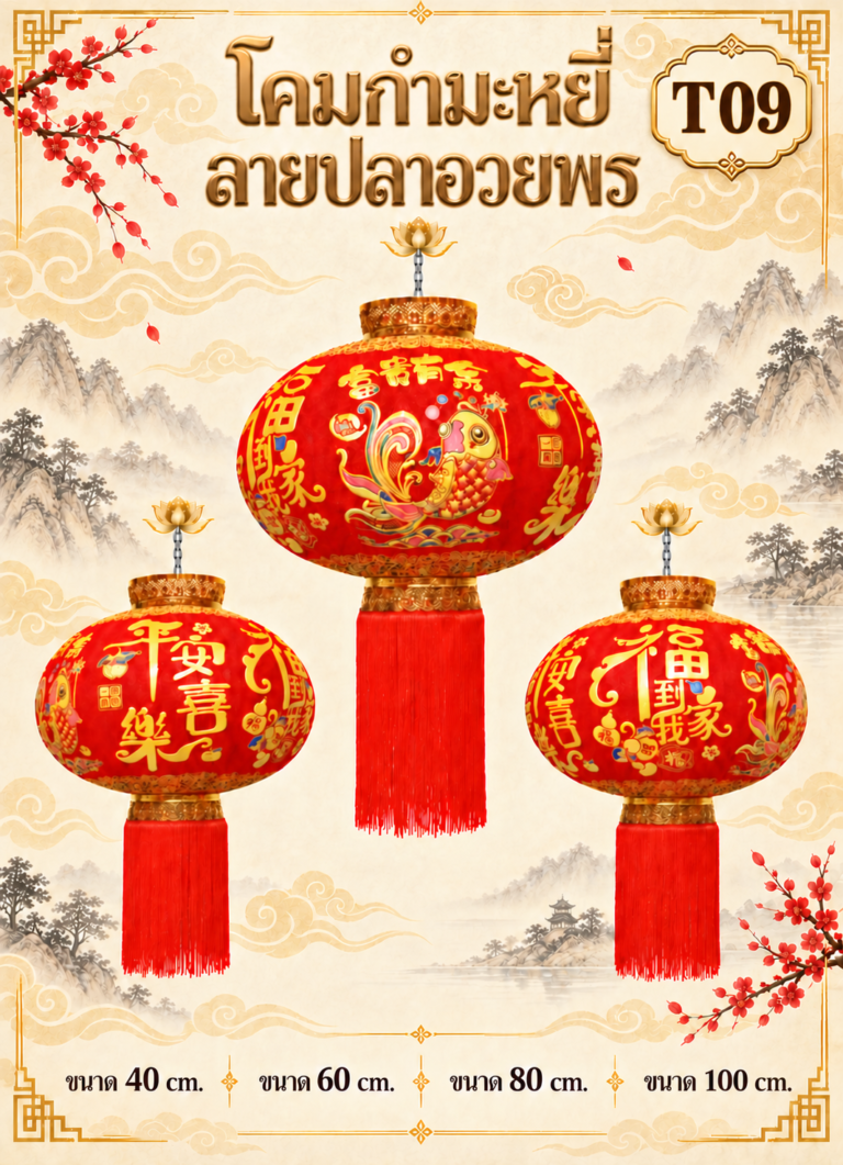 โคมกำมะหยี่ ลายปลาอวยพร (T09)